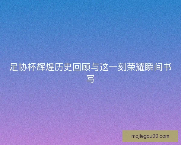 足协杯辉煌历史回顾与这一刻荣耀瞬间书写 足协杯辉煌历史回顾与这一刻荣耀瞬间书写